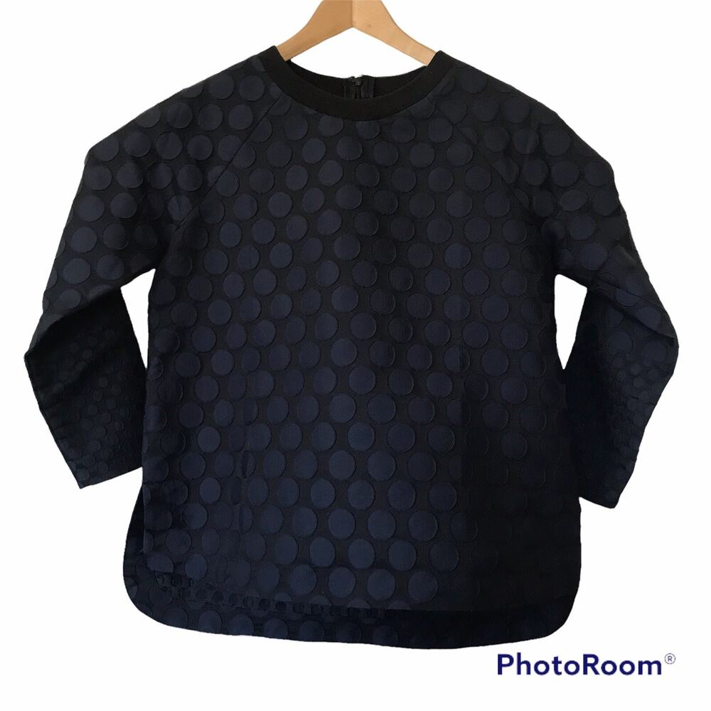 Madewell Top Womens Medium Mood Polka Dot Pullover Blouse Navy Blue High Low